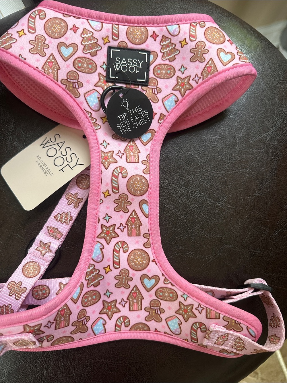 Sassy Woof Pink Gingerbread Print Dog Harness - Large nwt